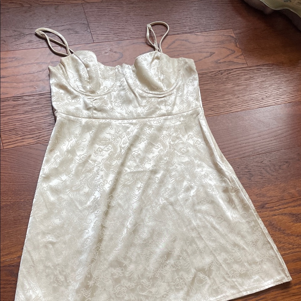 Princess Polly Cream Floral Satin dress